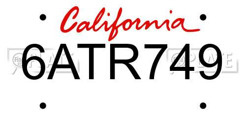 6ATR749 California License Plate