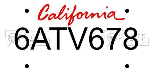 6ATV678 California License Plate