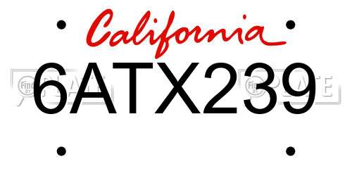 6ATX239 California License Plate