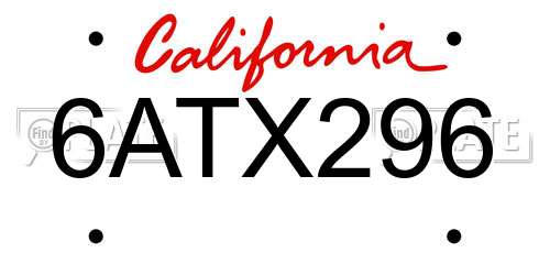 6ATX296 California License Plate