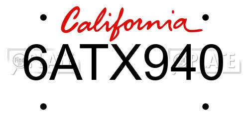 6ATX940 California License Plate
