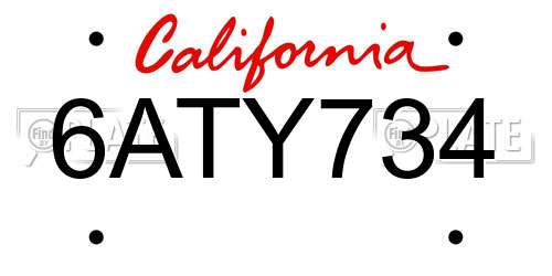 6ATY734 California License Plate