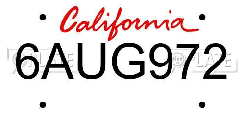 6AUG972 California License Plate