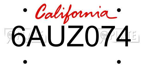 6AUZ074 California License Plate