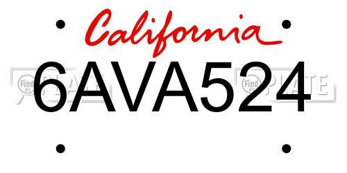 6AVA524 California License Plate