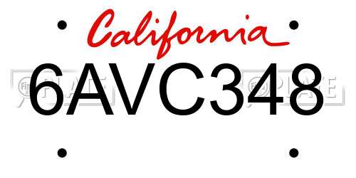 6AVC348 California License Plate