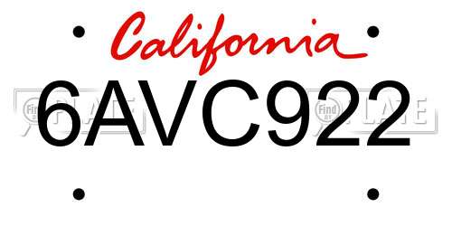 6AVC922 California License Plate