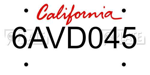 6AVD045 California License Plate