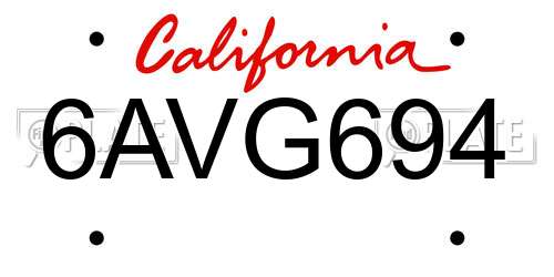6AVG694 California License Plate