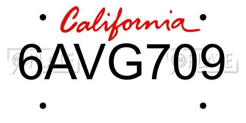 6AVG709 California License Plate