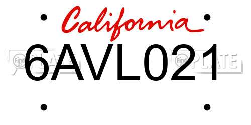 6AVL021 California License Plate