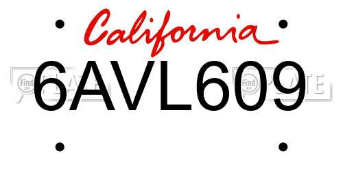 6AVL609 California License Plate