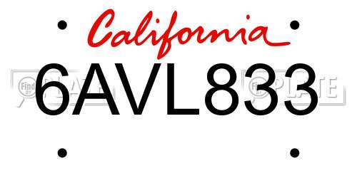 6AVL833 California License Plate