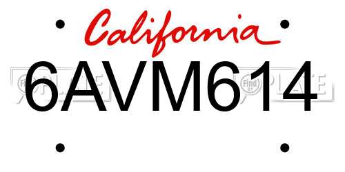 6AVM614 California License Plate