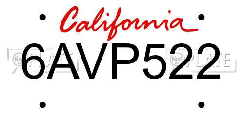 6AVP522 California License Plate