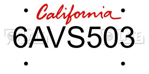 6AVS503 California License Plate