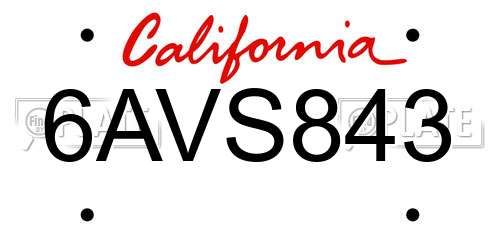 6AVS843 California License Plate