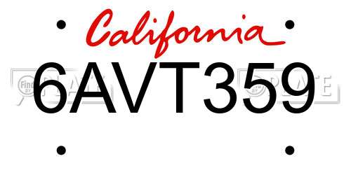 6AVT359 California License Plate