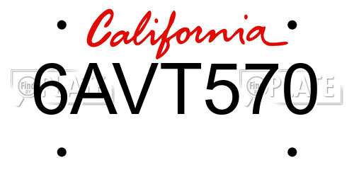 6AVT570 California License Plate
