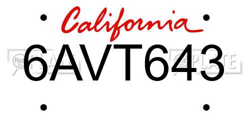 6AVT643 California License Plate