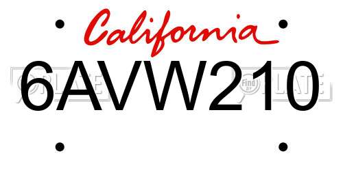6AVW210 California License Plate