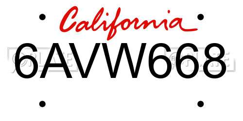 6AVW668 California License Plate