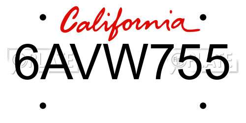 6AVW755 California License Plate