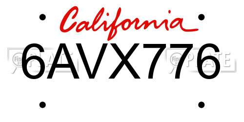 6AVX776 California License Plate