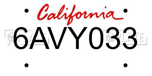 6AVY033 California License Plate