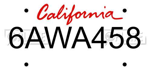 6AWA458 California License Plate