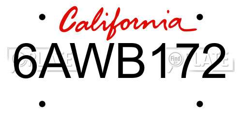 6AWB172 California License Plate
