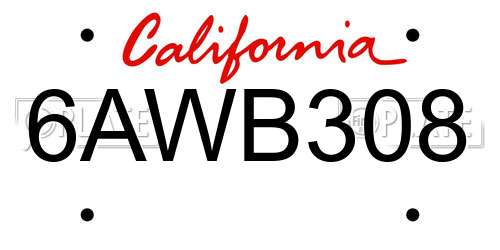 6AWB308 California License Plate