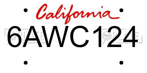 6AWC124 California License Plate