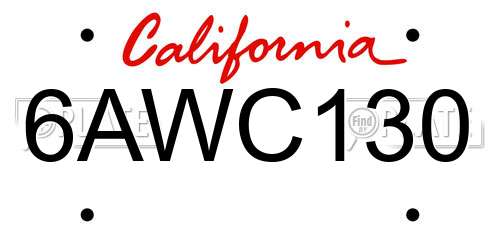 6AWC130 California License Plate
