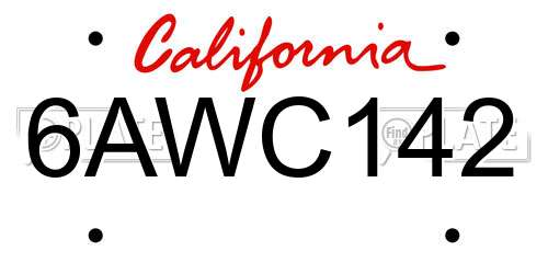6AWC142 California License Plate