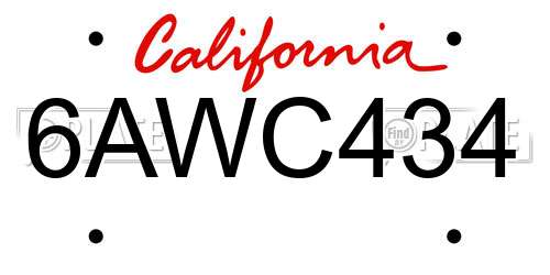 6AWC434 California License Plate