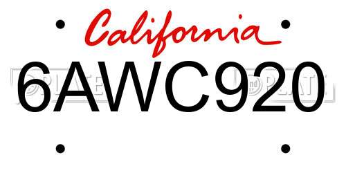 6AWC920 California License Plate