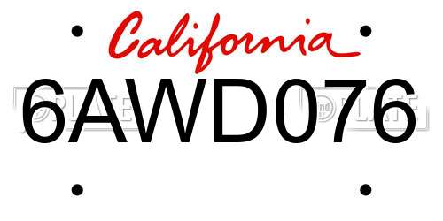 6AWD076 California License Plate