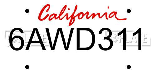 6AWD311 California License Plate