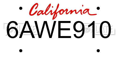 6AWE910 California License Plate