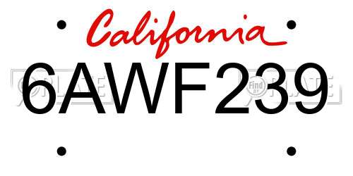 6AWF239 California License Plate