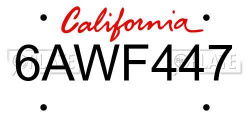 6AWF447 California License Plate