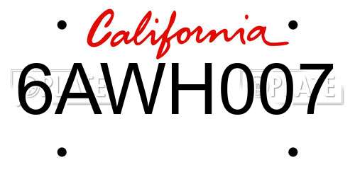 6AWH007 California License Plate