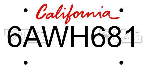 6AWH681 California License Plate
