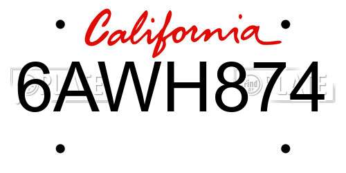 6AWH874 California License Plate