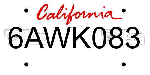 6AWK083 California License Plate