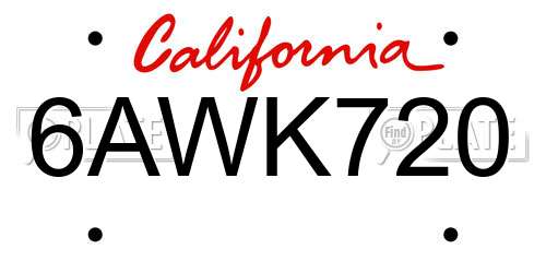 6AWK720 California License Plate