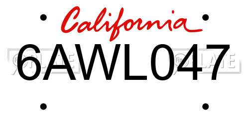 6AWL047 California License Plate