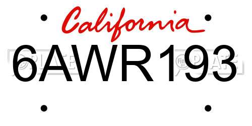 6AWR193 California License Plate