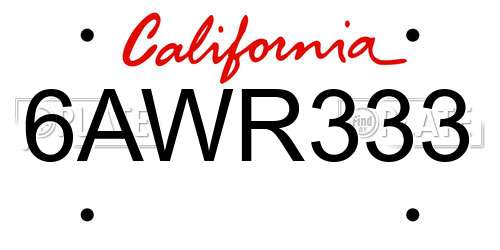 6AWR333 California License Plate